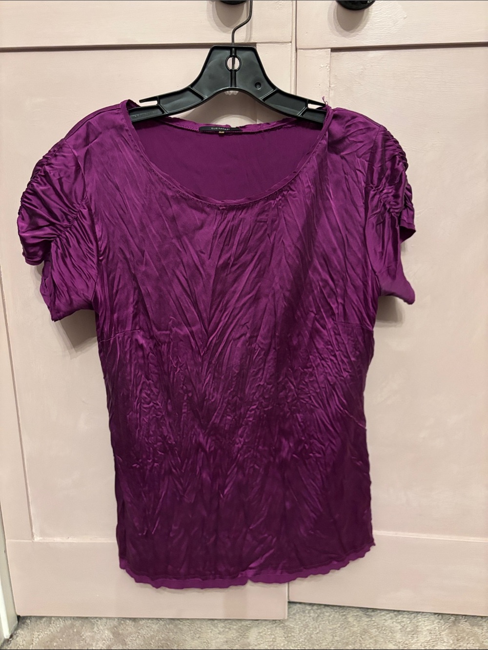 Elie Tahari Women's Purple Short-Sleeve Scoop Neck Top